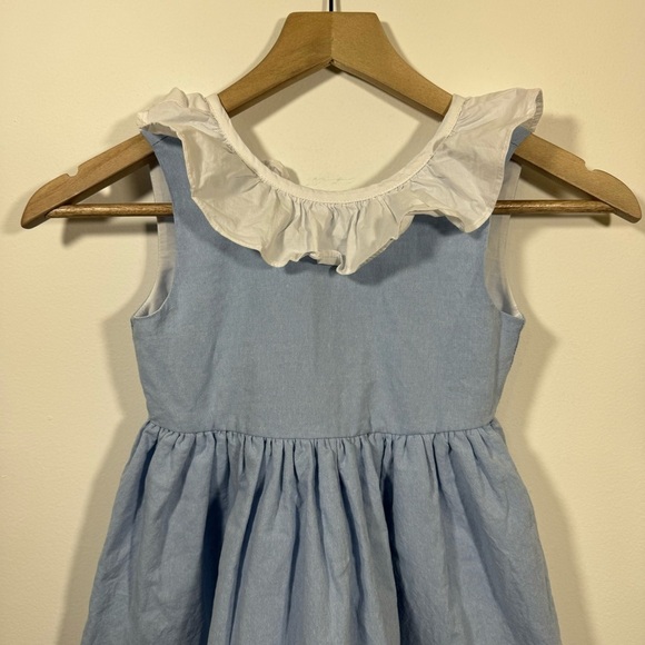 Catherine Malandrino Blue Denim Girls Dress Size 6 V Back with Ruffles & Big Bow - Picture 2 of 6